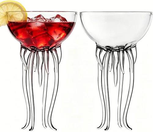 Vista 10 de Taza de cristal mágica de medusas oceánicas coloridas para cóctel o Martini, vajilla única para bar o cocina