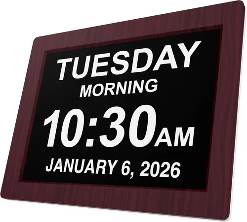 Vista 8 de American Lifetime Reloj digital grande para personas mayores, negro, 8 pulgadas, con día y fecha, alarmas personalizables, atenuación automática