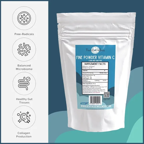 Vista 5 de Vitamina C en polvo fino como ácido ascórbico, puro, sin azúcar ni transgénicos, 1000 mg de vitamina C por porción, 454 porciones por bolsa