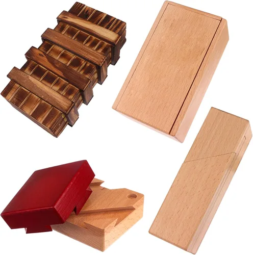 Vista 9 de Caja de rompecabezas de madera con compartimento oculto 3D, cajones mágicos, caja mágica secreta, caja de madera para rompecabezas, caja