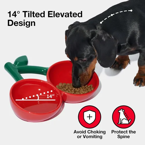 Vista 2 de VETRESKA Cuenco de cerámica para mascotas, diseño inclinado, comedero para mascotas para alimentos y agua, cuencos antivómitos para gatos