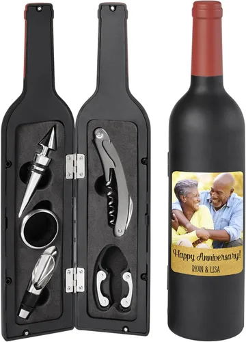 Vista 12 de Let's Make Memories Juego de herramientas de vino personalizado de 5 piezas, abrebotellas de vino, accesorio de barra