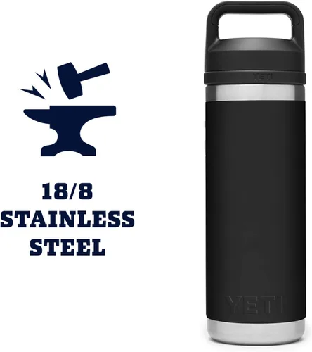 Vista 6 de YETI Rambler Botella de 18 oz, aislada al vacío, de acero inoxidable con tapa Chug, negro