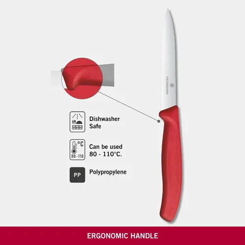 Vista 3 de Victorinox VIC-6.7731 Swiss Classic Paring Hoja de punta de lanza dentada de 4 pulgadas de ancho en el mango rojo