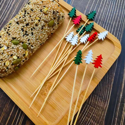 Vista 8 de 100 piezas de selecciones de cóctel de bambú fruta/comida palillos de dientes festivos de aperitivos de 4.72 pulgadas palillos de madera con árboles