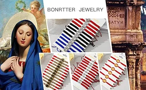 Vista 5 de BONITTER 612 PCS Virgin MarySaint BenedictSaint Jude bracelet Rosary Handmade Red Knot String Bracelets Luck bracelet Men Or Women As Gifts and Used