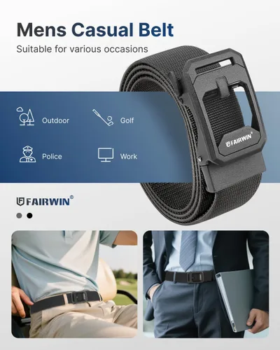 Vista 6 de FAIRWIN Cinturón de trinquete para hombre, cinturones de nylon para golf y trabajo con hebilla automática de liberación rápida, cinturón casual