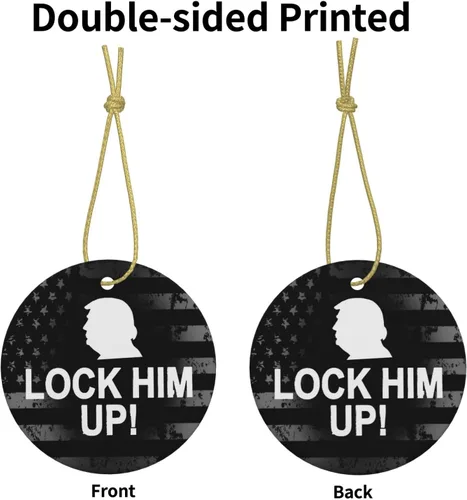 Vista 2 de Lock Him Up Anti Donald Trump Adornos de cerámica Decoración colgante personalizado Adorno colgante de Navidad para decoración del hogar