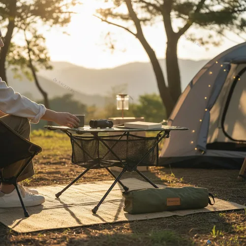 Vista 2 de NACETURE Mesa de camping ultraligera – Mesa de camping plegable con malla de almacenamiento para accesorios de equipo de camping, senderismo
