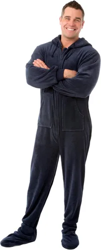 Vista 2 de Hooded Plush Footed Pajamas Onesie with Drop Seat for Men Women
