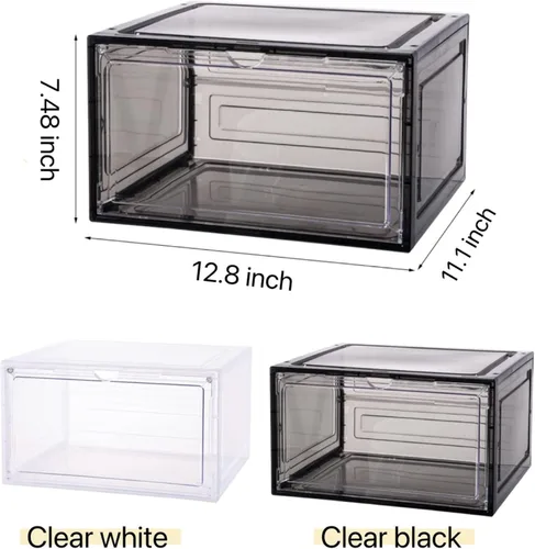 Vista 2 de Attelite Organizador grande y transparente para zapatos, caja de almacenamiento apilable de plástico con puerta magnética, contenedores grandes