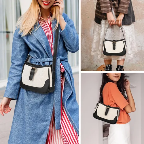 Vista 3 de MSGHER Elegante bolso cruzado de lona y PU Patchwork Bolso bandolera con correas ajustables Retro Versátil Mujer Hubo Bolsas