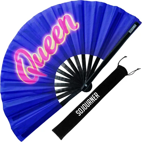 Vista 24 de SoJourner Bags Rave Fan – Abanico plegable grande – Abanico de mano Clack para raves, Halloween, Burlesque, atuendos arcoíris para mujeres