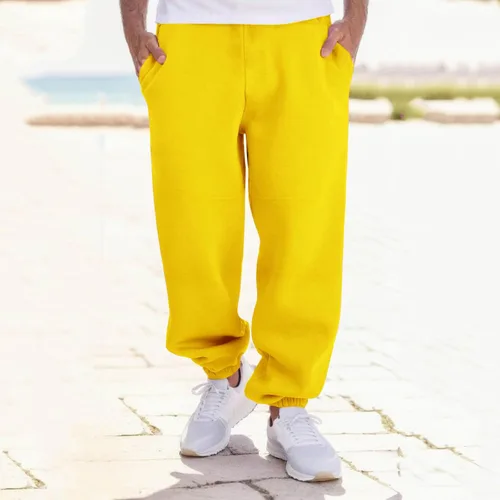 Vista 2 de Men Overalls Cinch Bottom Drawstring Cargo Trousers Journey Work Pants with Pockets Solid Plain Lounge Sweatpants