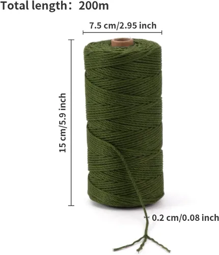 Vista 2 de Cordón de macramé de 0.079 pulgadas, cuerda de macramé color POZEAN de 220 yardas (unos 656.2 ft), cuerda de algodón 100% natural para colgar