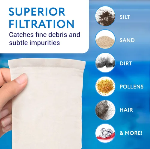 Vista 2 de Impresa Bolsas de filtro de vacío de malla fina para piscina - Bolsa de filtro de arena y limo - Paquete de 10