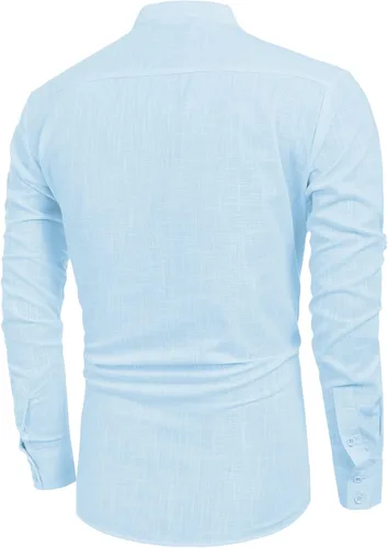 Vista 3 de COOFANDY - Camisas de lino y algodón con cuello Henley de manga larga estilo hippie informal camisas de playa
