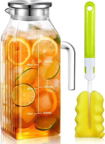 Vista 8 de Aofmee Jarra de vidrio de 68oz con tapa y mango para nevera, silicona gris