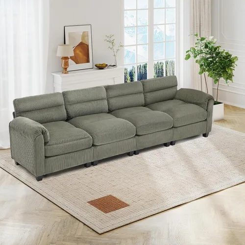 Vista 10 de HAOMARKETS Sofá esquinero modular en forma de L de 115 pulgadas con 2 otomanas móviles, sofás de pana de 8 plazas con cojín grueso para sala de Beige