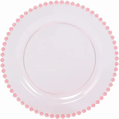 Vista 6 de Efavormart - Paquete de 10 platos de postre de plástico transparente rubor con borde de cuentas, platos redondos desechables para ensalada, 8