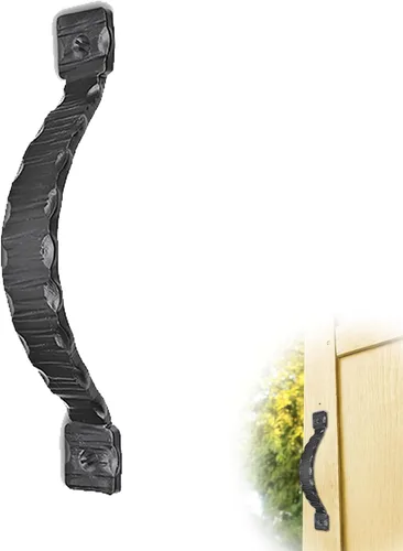 Vista 3 de Tirador o manija decorativa de hierro forjado a mano de 4.5 pulgadas Serie Farmhouse Acabado negro para cofres, armarios, baúles y puertas