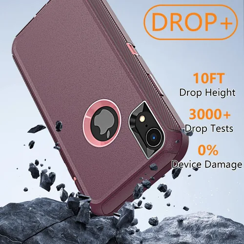 Vista 5 de YmhxcY Funda para iPhone XR, 3 capas de protección de cuerpo completo, a prueba de golpes, a prueba de caídas, resistente con clip para cinturón