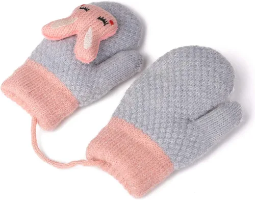 Vista 5 de Flammi - 2 pares de mitones para bebés, niños y niñas, forro de sherpa de invierno, guantes de punto cálido, guantes de dibujos animados para niños
