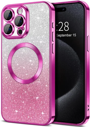 Vista 134 de Hython Funda para iPhone 13 Pro transparente con purpurina magnética [compatible con MagSafe] Protector completo de lente de cámara delgado