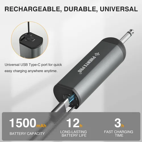 Vista 5 de Phenyx Pro Sistema de micrófono inalámbrico digital único, con mini receptor, transmisor de bolsillo, 15 canales en banda UHF de 900 MHz, micrófono