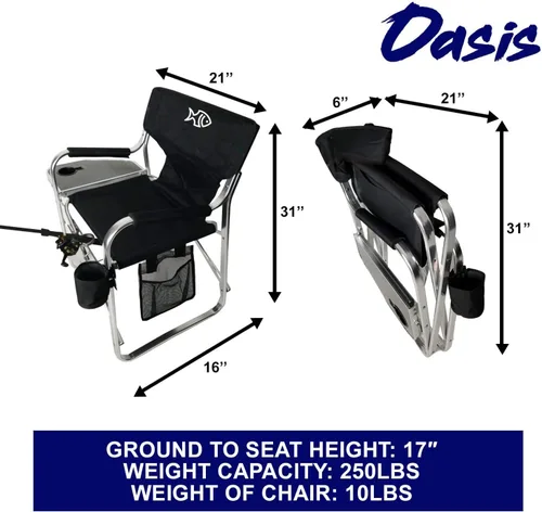 Vista 3 de Oasis Premium Director - Silla de pesca con soporte para caña, silla plegable de aluminio