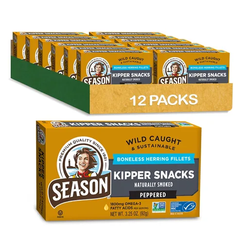 Vista 8 de Season Peppered Kipper Snacks – Filetes de arenque deshuesados, ahumados naturalmente, capturados en la naturaleza, aperitivos keto, sin OMG