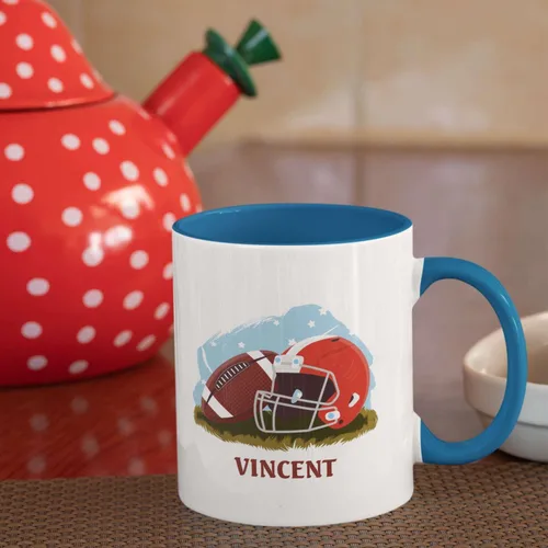 Vista 4 de Tazas personalizadas de gran fútbol americano, Personalizado elegir nombre taza de café de fútbol americano, Taza de té de fútbol personalizado
