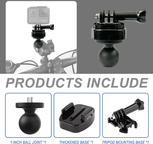 Vista 7 de Adaptador de montaje de bola de 1 pulgada para Insta360 con base de liberación rápida para Gopro, compatible con soportes de cabeza de bola RAM