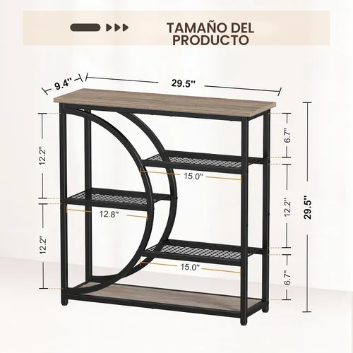 Vista 3 de Snughome Mesa de entrada, mesa de consola estrecha, mesa de sofá industrial con estantes de almacenamiento de 5 niveles, mesa de entrada