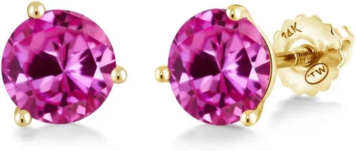Vista 220 de Gem Stone King Aretes de Martini de oro amarillo de 14 quilates Aretes de tuerca de 3 puntas para mujeres y hombres Redondos de 0.236 pulgadas