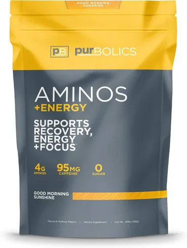 Vista 9 de Purbolics Aminos + Energía Apoya la recuperación, la energía y la concentración 95 mg de cafeína, 0 calorías y 60 porciones (azul acero)