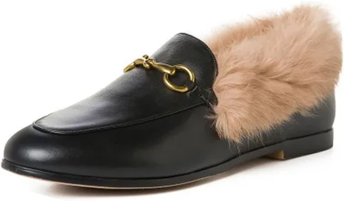 Vista 14 de Divanne Mocasines para mujer, mocasines planos con cadena dorada, mocasines de piel sin cordones Albaricoque