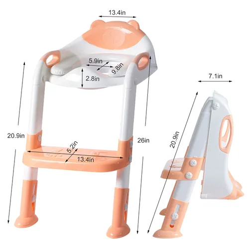 Vista 4 de Fedicelly Asiento de entrenamiento para niños pequeños, asiento de inodoro para niños con escalera, escalera, para niños y niñas (naranja claro)
