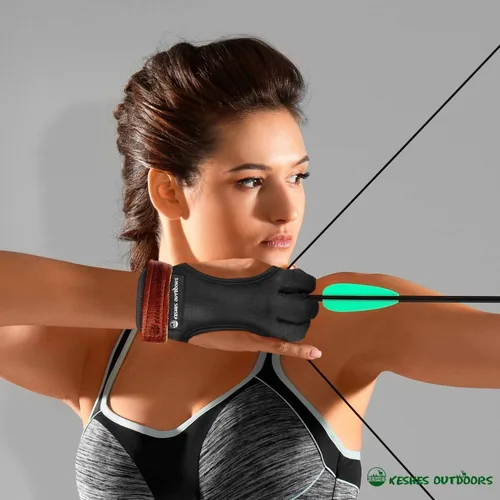 Vista 3 de Guante de tiro con arco – Lengüeta de tres dedos con protector de dedo de cuero duradero para arcos recurvos y largos – Protector cómodo