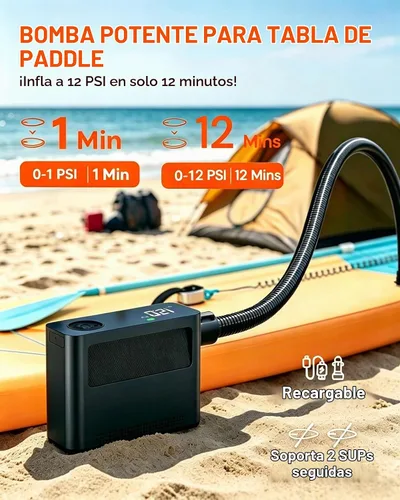 Vista 2 de Paddle Board Electric Pump 150PSI, 4X Faster Rechargeable SUP Pump, Inflator Deflator, Auto Off Portable Air Compressor for Tires, Bikes