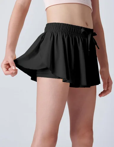 Vista 3 de Paquete de 3 pantalones cortos fluidos para niñas con forro de elastano, 2 en 1, faldas de mariposa para jóvenes, para fitness, correr, deportes