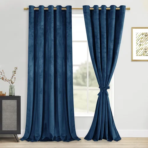 Vista 60 de DWCN - Juego de 2 paneles de cortina de terciopelo con ojales negros, tratamiento de ventanas con aislamiento térmico, apilables, decoración moderna