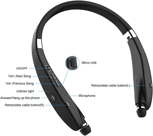 Vista 5 de Auriculares Bluetooth plegables, Beartwo Auriculares Bluetooth retráctiles ligeros para deportes y ejercicio, auriculares inalámbricos estéreo