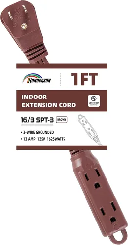 Vista 32 de Cable de extensión de enchufe plano de 3 tomas, certificado UL, cable de extensión para interiores de 16 calibre 1 pie negro de 3 puntas, tira