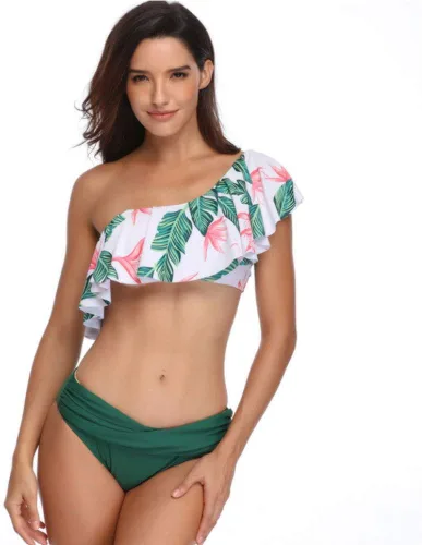 Vista 4 de Conjunto de 2 piezas de traje de baño a juego para parejas de plantas tropicales verdes