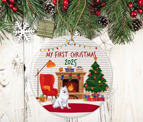 Vista 2 de Yanashop88 Adorno de Navidad de esquimal americano, la primera Navidad del esquimal americano, adorno para perro 2025, mi primer perro de Navidad