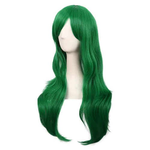 Vista 3 de MapofBeauty - Peluca larga de extremos rizados y con flequillo lateral para mujer, 28 pulgadas, para cosplay, color verde hierba