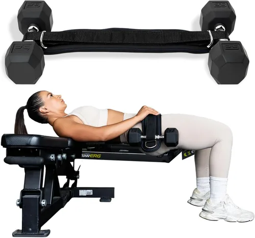 Vista 9 de Heavy Duty Hip Thrust Belt for Dumbells, Kettlebells, and Plates - Glute Workout at Home, Gym, and Travel - Dip and Pullup Belt (Chain Included)