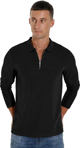 Vista 5 de Sailwind Polo de manga larga de punto gofre para hombre con cremallera de un cuarto