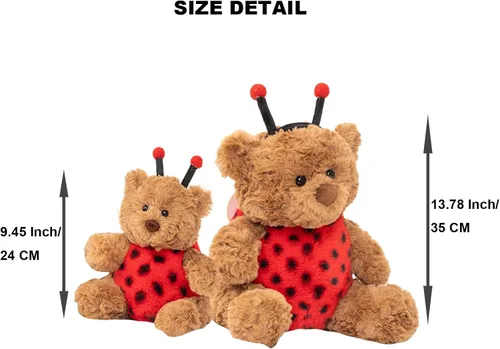 Vista 4 de Oso de peluche suave, juguetes de peluche con disfraz de mariquita, oso de peluche, disfraz de mariquita, oso de peluche, regalo para niños y amantes